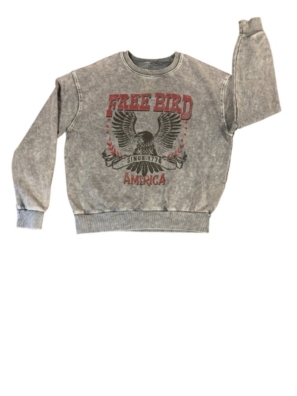 Rus Tee Free Bird America 1776 Eagle Graphic Mineral Wash Sweatshirt Size Small